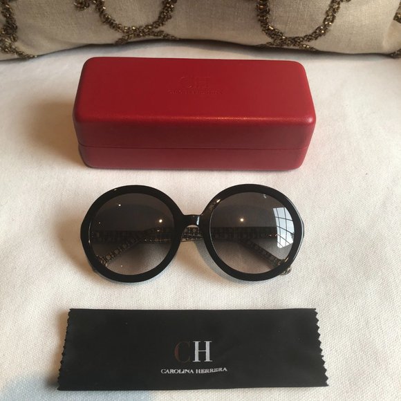 🖤 NEW Carolina Herrera Black Round Sunglasses - Picture 6 of 11
